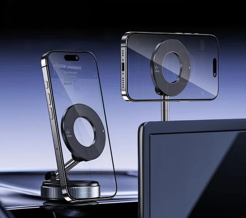 360° Magnetic Car Phone Mount - Vacuum Suction Holder for MagSafe iPhones 15/16 & Android