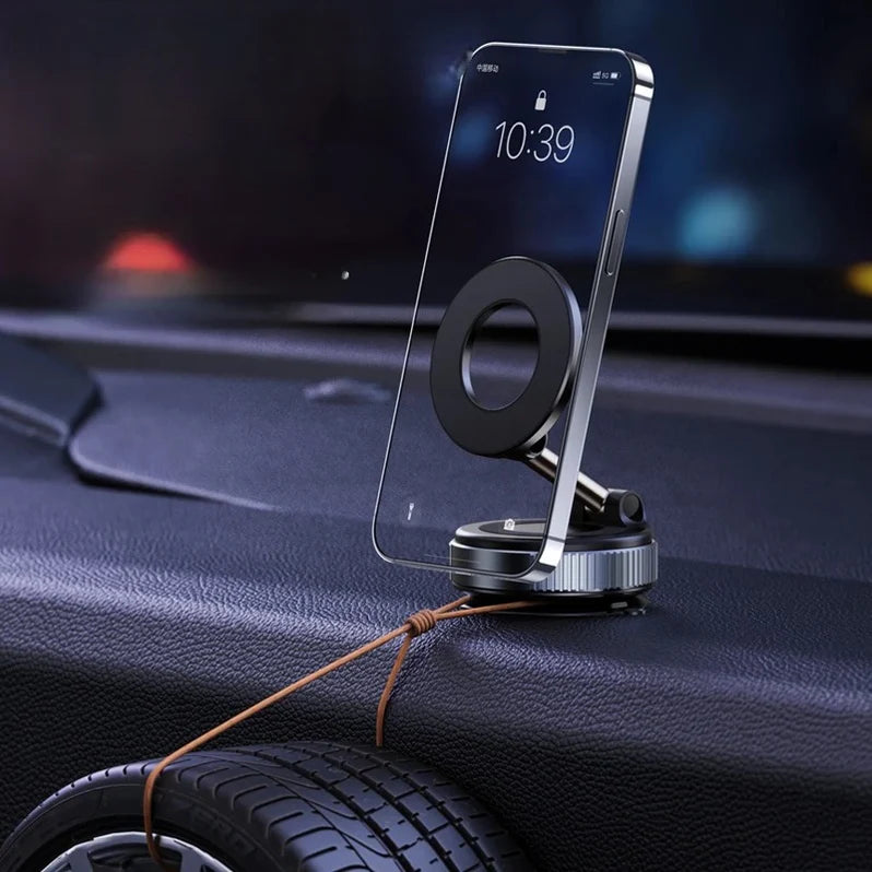 360° Magnetic Car Phone Mount - Vacuum Suction Holder for MagSafe iPhones 15/16 & Android