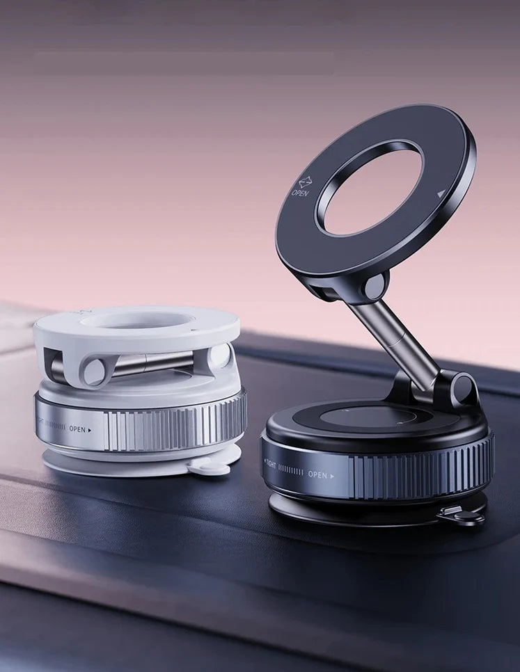 360° Magnetic Car Phone Mount - Vacuum Suction Holder for MagSafe iPhones 15/16 & Android